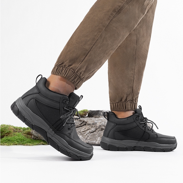 Men's Lightweight Vegan Leather Hiking Boots - BLACK - 5